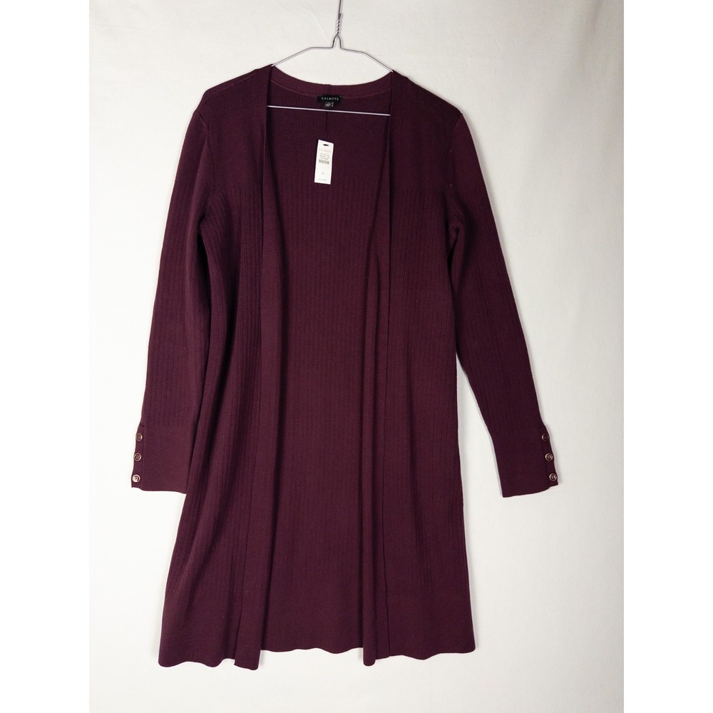 NWT Talbots Cardigan Womens XS Burgundy Open Front Knit‎ Long Cotton Blend